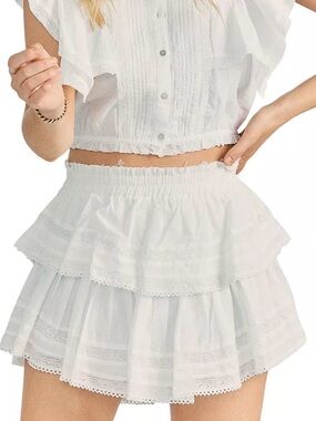LoveShackFancy Ruffle Mini Skirt in Antique White Size Medium